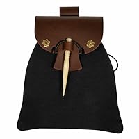 Mythrojan Medieval Small Leather Belt Pouch LARP Renaissance Waist Bag - Black & Brown