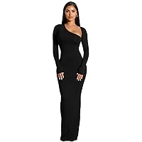 Dresses for Women 2024 Sexy Off-Shoulder Long Sleeve Bodycon Evening Dress with High Slit Fashion Midi Long Dress