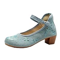 Heel Women Jacquard Fabric Embroidered Shoes Elegant Ladies Chinese Style Pumps Comfortable Block Heels