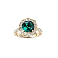 14K Vintage Emerald Wedding Ring 1 CT Rose Gold Emerald Halo Engagement Ring Antique Emerald Bridal Promise Ring Art Deco Emerald Anniversary Ring
