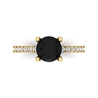1.74 Brilliant Round Cut Solitaire Stunning Natural Black Onyx Accent Anniversary Promise Engagement ring 18K Yellow Gold
