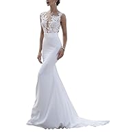Women's Plus Size Beach Illusion Lace Spandex Bridal Ball Gowns Train Mermaid Wedding Dresses for Bride Long