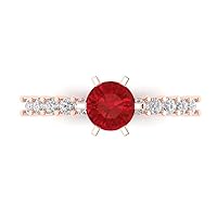 Clara Pucci 1.17ct Brilliant Round Cut Solitaire Simulated Red Ruby designer Modern Statement with accent Ring Solid 14k Rose Gold