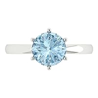 Clara Pucci 1.95ct Round Cut Solitaire Natural Topaz 6-Prong Classic Designer Statement Ring Gift In Solid Real 14k White Gold for Women