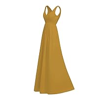 Chiffon V-Neck Pleated Bridesmaid Dresses Long Draped Back Formal Gowns for Women