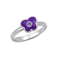 Girl Sterling Silver Simulated Birthstone Enamel Butterfly Ring Adjustable Size 3 To 7