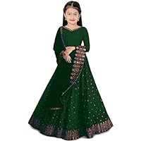 Indian Design Girl's Tafetta Sattin Semi-Stitched girl's Lehenga Choli_Green_3-4_Years_Meera