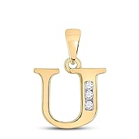 10K Yellow Gold Diamond U Initial Letter Pendant 1/20 Ctw.