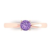 Clara Pucci 0.55 ct Round Cut Solitaire Genuine Simulated Alexandrite 4-Prong Stunning Classic Statement Ring in 14k Rose Gold for Women