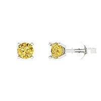 0.20 ct Round Cut Solitaire Natural Yellow Citrine Pair of Stud Everyday Earrings 18K White Gold Butterfly Push Back
