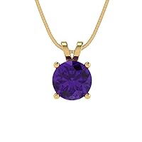 Clara Pucci 1.1 ct Brilliant Round Cut Genuine Natural Amethyst Solitaire Pendant Necklace With 18