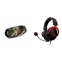 JBL Charge 5 Bluetooth Speaker in Camouflage - Waterproof, Portable Boombox with Integrated Power Bank and Stereo Sound & HyperX KHX-HSCP-RD Cloud II - Gaming Headphones (for PC/PS4/Mac) Red, Red