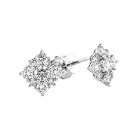 1/3 CT Round Cubic Zirconia Classic Flower Fashion Stud Earrings 14K White Gold Finish