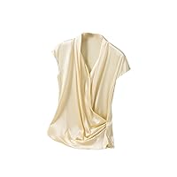 Elegant Satin Women Blouse Sexy Neck Office Blouses Shirts Casual Solid Short Sleeve Spring Female Party Tops