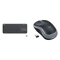 Logitech K400 Plus Wireless Touch TV Keyboard With Easy Media Control and Built-in Touchpad - Black & M185 Wireless Mouse, 2.4GHz with USB Mini Receiver, 12-Month Battery Life - Grey