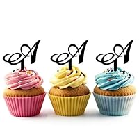 TA0725 A Letter Alphabet Silhouette Party Wedding Birthday Acrylic Cupcake Toppers Decor 10 pcs