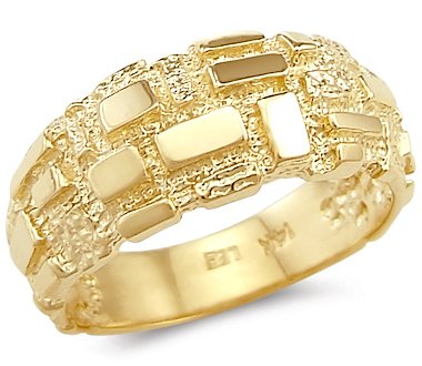 14k Solid Yellow Gold Ladies Mens Square Nugget Ring