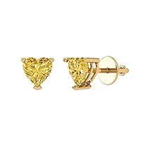 Clara Pucci 1.50 ct Heart Cut Solitaire Natural Yellow Citrine VVS1 Classic Designer Stud Earrings Solid 14k Yellow Gold Screw Back
