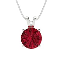 Clara Pucci 1.50 ct Brilliant Round Cut Genuine Simulated Ruby Solitaire Pendant Necklace With 18