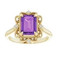 1 CT Emerald Shape Amethyst Victorian Engagement Ring 10k Yellow Gold, Vintage Purple Amethyst Ring, Antique Ring, February Birthstone Ring, Perfact for Gifts