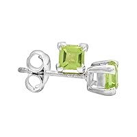 Sterling Silver Genuine Peridot Stud Earrings 4 prong Basket Setting 4-6 mm Princess and Round