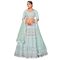 Blue Multi Thread Gota Patti Embroidered Indian Wedding Special Georgette Chaniya Choli Bollywood Lehenga Dress 1232