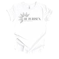 Womens Christian Tshirt He is Risen Sun Rays Tee Matt 28:6 Short Sleeve T-Shirt