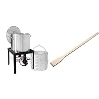 Creole Feast SBK0801 Seafood Boiling Kit with Strainer, Outdoor Aluminum Propane Gas Boiler & GasOne 30101 Heavy Duty 36-in Wooden Stir Cajun Crawfish Boil Pot Home Brew Paddle, Beige