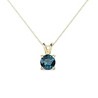 Round Blue Diamond 0.63 ct Double Bail Women Solitaire Pendant Necklace 14K Gold