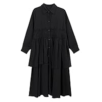 Spring Autumn Casual Embroidery Lace Splice Long Sleeve Dress Women Loose Thin Draped A-Line Shirt Dress