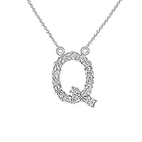 14k White Gold Personalized Initial Letter Necklace, A-Z Big Letter Pendant Necklace, Diamond Studded White Gold Initial Necklace For Women in 16” to 22”, Gold Jewelry Gift MADE IN USA.