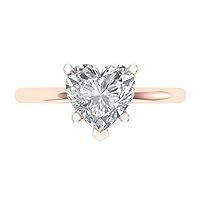 2.0 Ct Brilliant Heart Cut Clear Simulated Diamond 14K Rose Gold Solitaire Statement Ring
