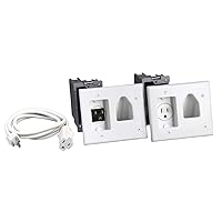DataComm Electronics, Inc. 45-0023-WH Recessed Pro-Power Kit with Straight Blade Inlet - White, 2 gang with Power Kit