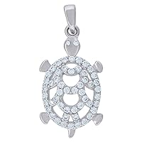 925 Sterling Silver Womens CZ Cubic Zirconia Simulated Diamond Tortoise Animal Charm Pendant Necklace Measures 18.7x4.7mm Wide Jewelry for Women