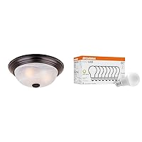 DESIGNERS FOUNTAIN 15 in Modern 3-Light Flush Mount Ceiling Light Fixture, Oil Rubbed Bronze with Alabaster Glass Shade, 1257L-ORB-AL & Sylvania ECO LED Light Bulb, A19 60W Equivalent - 8 Pack