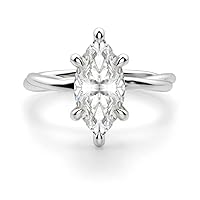 10K Solid White Gold Handmade Engagement Ring 3 CT Marquise Cut Moissanite Diamond Solitaire Wedding/Bridal Ring for Women/Her Bride Rings