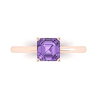 Clara Pucci 1.05 ct Asscher Cut Solitaire Genuine Simulated Alexandrite 4-Prong Stunning Classic Statement Ring 14k Rose Gold for Women
