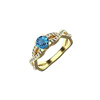 0.90 CTW Blue Topaz Ring Stone Size 5.5MM In 14k Solid Gold Diamond Size 1.2MM Diamond Weight 0.60 CTW
