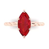 Clara Pucci 2ct Marquise Cut Solitaire Rope Twisted Knot Simulated Ruby Proposal Bridal Wedding Anniversary Ring 18K Rose Gold