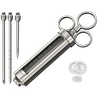 Cave Tools meat injector for meat & poultry, extra large turkey injector, food grade injectors, basting syringe, heavy duty cooking syringe - Color: Silver, Size: Marinade Injector