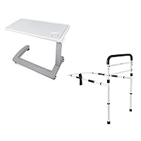 Vaunn Medical Overbed Bedside Table and Bed Rail Grab Bar Handle Bundle