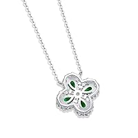 Handmade 925 Sterling Silver & Emerald Flower Pendant Necklace Lab Created Tredy Necklace for Women & Girls
