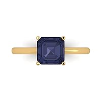 Clara Pucci 2.0 carat Asscher Cut Solitaire Simulated Blue Sapphire Proposal Wedding Bridal Anniversary Ring 18K Yellow Gold