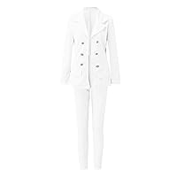 2 Piece Outfits for Women Dressy Blazer Jacket and Pencil Pants Suits Set Button Casual Work Office Blazer Set