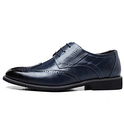 Men's Classic Leather Formal Business Oxford Wingtip Lace Up Retro Casual Dress Shoes for Men Comfortable
