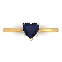 Clara Pucci 0.9ct Heart Cut Solitaire Simulated Blue Sapphire 5-Prong Proposal Wedding Bridal Designer Anniversary Ring 14k Yellow Gold