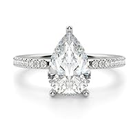 Riya Gems 2.70Carat Pear Diamond Moissanite Engagement Ring Wedding Ring Eternity Band Vintage Solitaire Halo Hidden Prong Setting Silver Jewelry Anniversary Promise Ring Gift