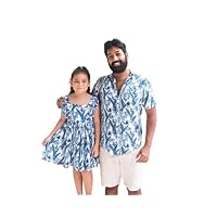 TinyTotsKids Daddy & me Matching Outfits in Blue Leaf: Father and Daughter, Tropical shirt