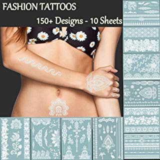 TAFLY Premium White Lace Tattoos - 150+ Designs Temporary Fake Jewelry Tattoos - Bracelets, Feathers,Elephant,Wrist & Arm Bands Transfer Body Tattoos Sticker for Women