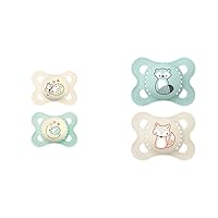 MAM Night Pacifiers with Glow-in-Dark Buttons, 0-6 Months (2 Count) & MAM Original Matte Pacifiers, Baby Boy & Girl, 0-6 Months (2 Count)